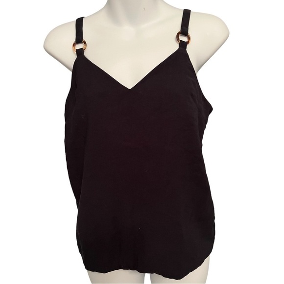 TOPSHOP Black Tilda Ring Strap V Neck Loose Tank Top - Picture 2 of 7